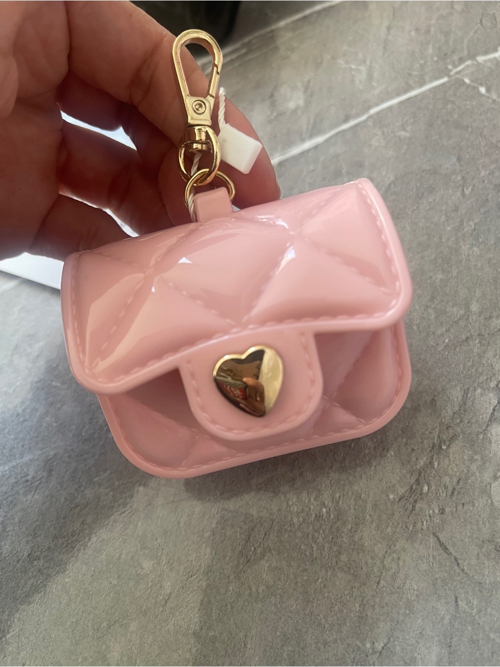 AirPods Pink Quilted Mini Heart Snap Bag Keychain